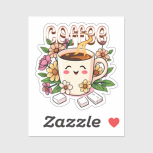 Schattigee Kawaii Koffie en Bloemen Sticker