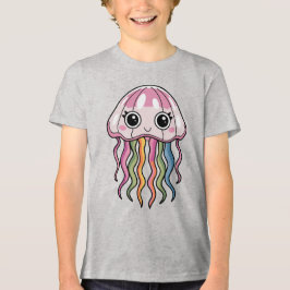 Schattigee Kawaii kwal met regenboogtentakels Tri-Blend Shirt