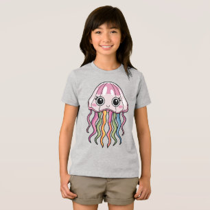 Schattigee Kawaii kwal met regenboogtentakels Tri-Blend Shirt