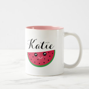 Schattigee Kawaii Lachende Watermeloen Cartoon Tweekleurige Koffiemok