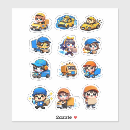Schattigee Kawaii levering chauffeurs diensten Sticker (Vel)