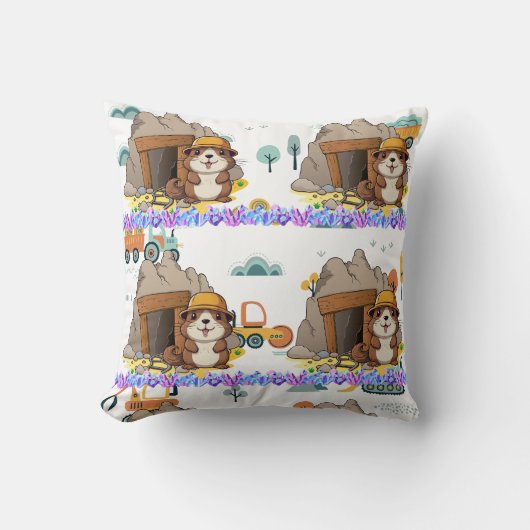Schattigee Kawaii Miner Dier Gopher Modern Print Kussen (Voorkant)
