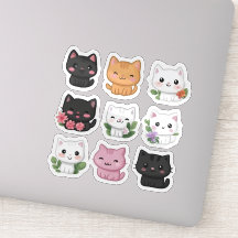 Schattigee Kawaii Multicolor Bloemen Kat Sticker S