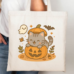Schattigee Kawaii Naughty Cat Halloween pompoen Tote Bag