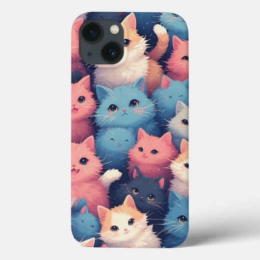 Schattigee Kawaii Pastel Cats Patroon iPhone Case (Achterkant)