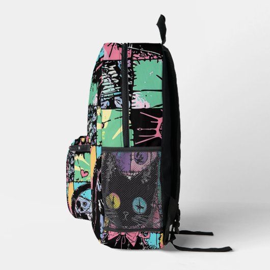 Schattigee Kawaii Pastel Gothic Patchwork Creepy C Bedrukte Rugzak (Rechts)