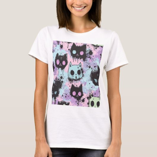 Schattigee Kawaii Pastel Gothic Patchwork Creepy C T-shirt (Voorkant)