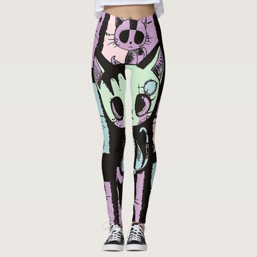 Schattigee Kawaii Pastel Gothic Patchwork Gothic C Leggings (Voorkant)