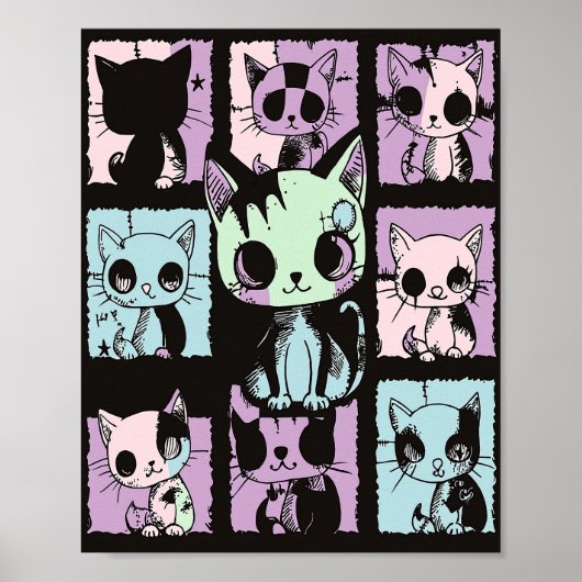 Schattigee Kawaii Pastel Gothic Patchwork Gothic C Poster (Voorkant)
