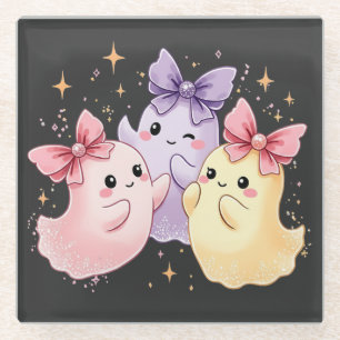 Schattigee kawaii pastelgeesten met sprankelende b glazen onderzetter