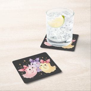 Schattigee kawaii pastelgeesten met sprankelende b vierkante kartonnen onderzetter