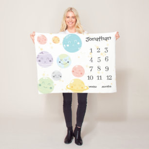 Schattigee Kawaii Planets sterren Baby Milestone Fleece Deken