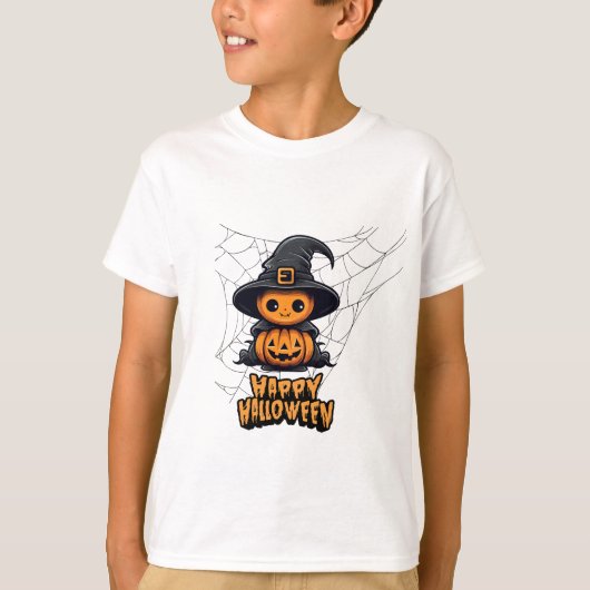 Schattigee Kawaii pompoenheks Happy Halloween T-shirt (Voorkant)