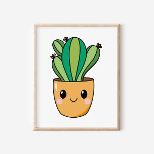 Schattigee Kawaii Potted Cactus Plant Art Poster