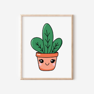 Schattigee Kawaii Potted Snake Plant Art Poster