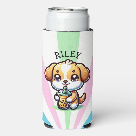 Schattigee Kawaii Puppy Dog met Bubble Tea Geperso (Seltzer Achterkant)