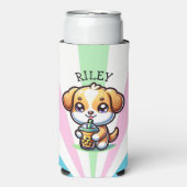 Schattigee Kawaii Puppy Dog met Bubble Tea Geperso (Seltzer Voorkant)