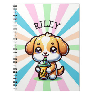 Schattigee Kawaii Puppy Dog met Bubble Tea Geperso Notitieboek