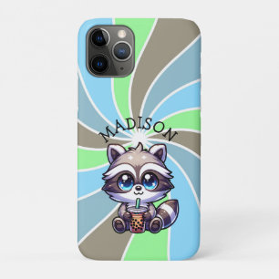 Schattigee Kawaii Raccoon met Bubble Tea Gepersona iPhone 11 Pro Hoesje
