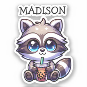 Schattigee Kawaii Raccoon met Bubble Tea Gepersona Sticker