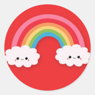 Schattigee Kawaii regenboog en wolken op rood Ronde Sticker