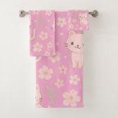 Schattigee Kawaii Roze Katten en Bloemen Handdoek (Insitu)