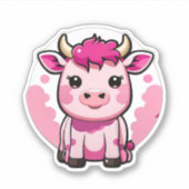 Schattigee Kawaii roze koe Sticker (Voorkant)
