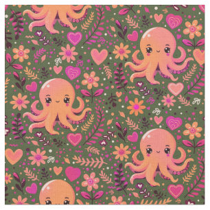 Schattigee kawaii roze octopus floral stof