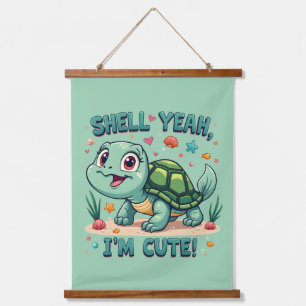 Schattigee Kawaii Schildpad met Grappige Pun Ocean Hangend Wandkleed