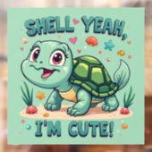Schattigee Kawaii Schildpad met Grappige Pun Ocean Raamsticker (Vel 2)