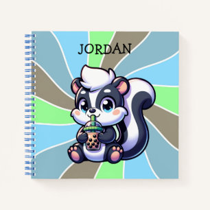 Schattigee Kawaii Skunk met Bubble Tea Gepersonali Notitieboek