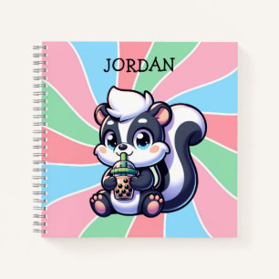 Schattigee Kawaii Skunk met Bubble Tea Gepersonali Notitieboek