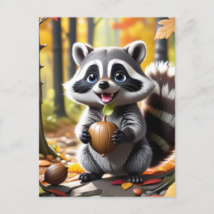 Schattigee Kawaii stijl Raccoon Herfst Instelling Briefkaart