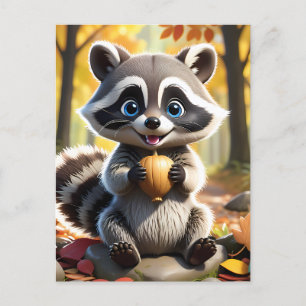 Schattigee Kawaii stijl Racoon met een eikel Briefkaart