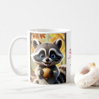 Schattigee Kawaii stijl Racoon met een eikel Koffiemok