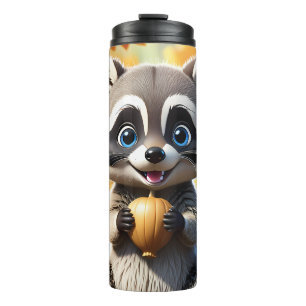 Schattigee Kawaii stijl Racoon met een eikel Thermosbeker