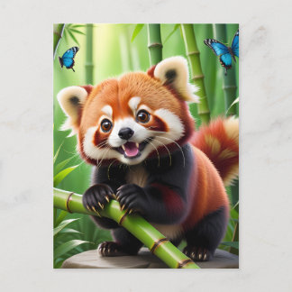 Schattigee Kawaii stijl rode panda in een bamboe b Briefkaart