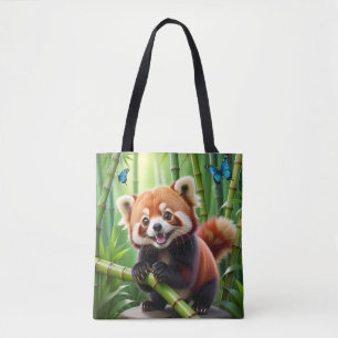 Schattigee Kawaii stijl rode panda in een bamboe b Draagtas