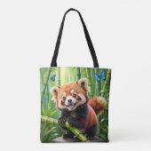 Schattigee Kawaii stijl rode panda in een bamboe b Draagtas (Achterkant)