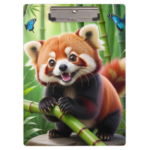 Schattigee Kawaii stijl rode panda in een bamboe b Klembord