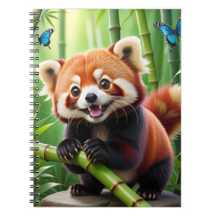 Schattigee Kawaii stijl rode panda in een bamboe b Notitieboek