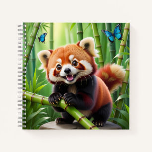 Schattigee Kawaii stijl rode panda in een bamboe b Notitieboek