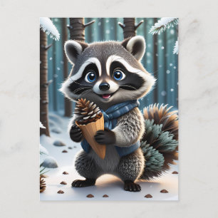 Schattigee Kawaii stijl Wasbeer met een Pine crème Briefkaart