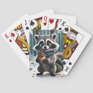 Schattigee Kawaii stijl Wasbeer met een Pine crème Pokerkaarten