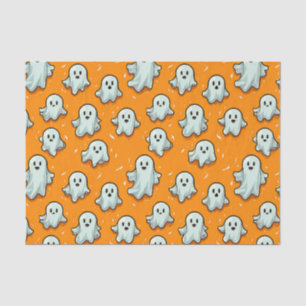 Schattigee Kawaii Style Ghosts in het Sinaasappel Tissuepapier