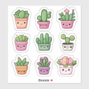 Schattigee Kawaii Succulent Green Potted Plant Sti Sticker
