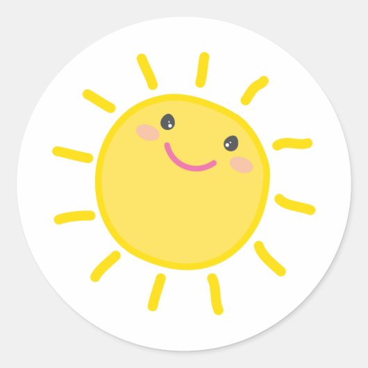 SCHATTIGEE KAWAII SUN happy sunshine illustratie Ronde Sticker (Voorkant)