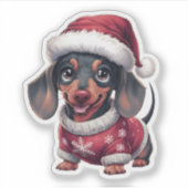 Schattigee Kawaii teckel hond met Santa Hat Sticker (Voorkant)