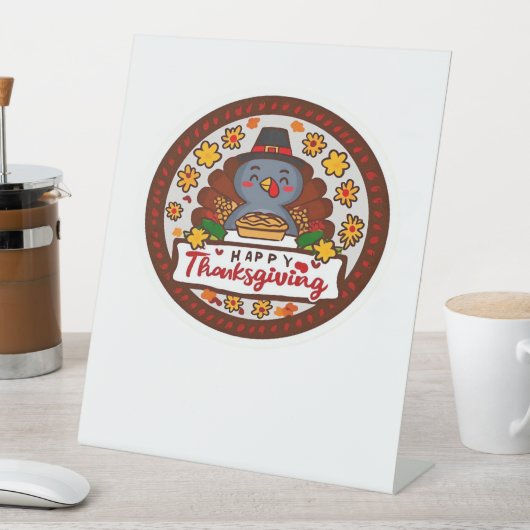 Schattigee Kawaii Turkije - Happy Thanksgiving Cla Reclamebord Met Voetstuk (Insitu)