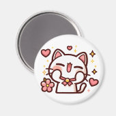 Schattigee Kawaii White Cat Magneet (Voorkant / Achterkant)